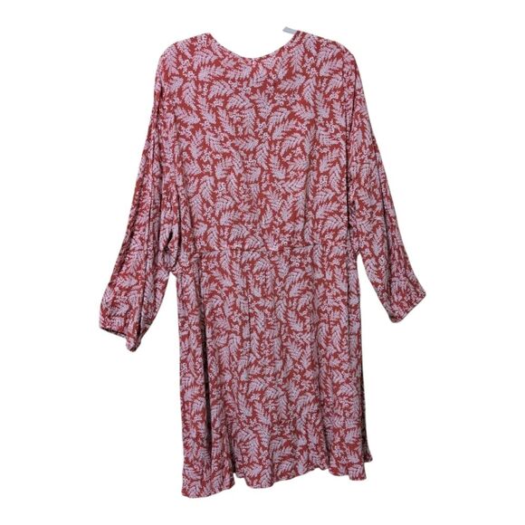 NWT Old Navy Waist-Defined Keyhole Dress rust white leaf print elastic waist XXL - Picture 2 of 9